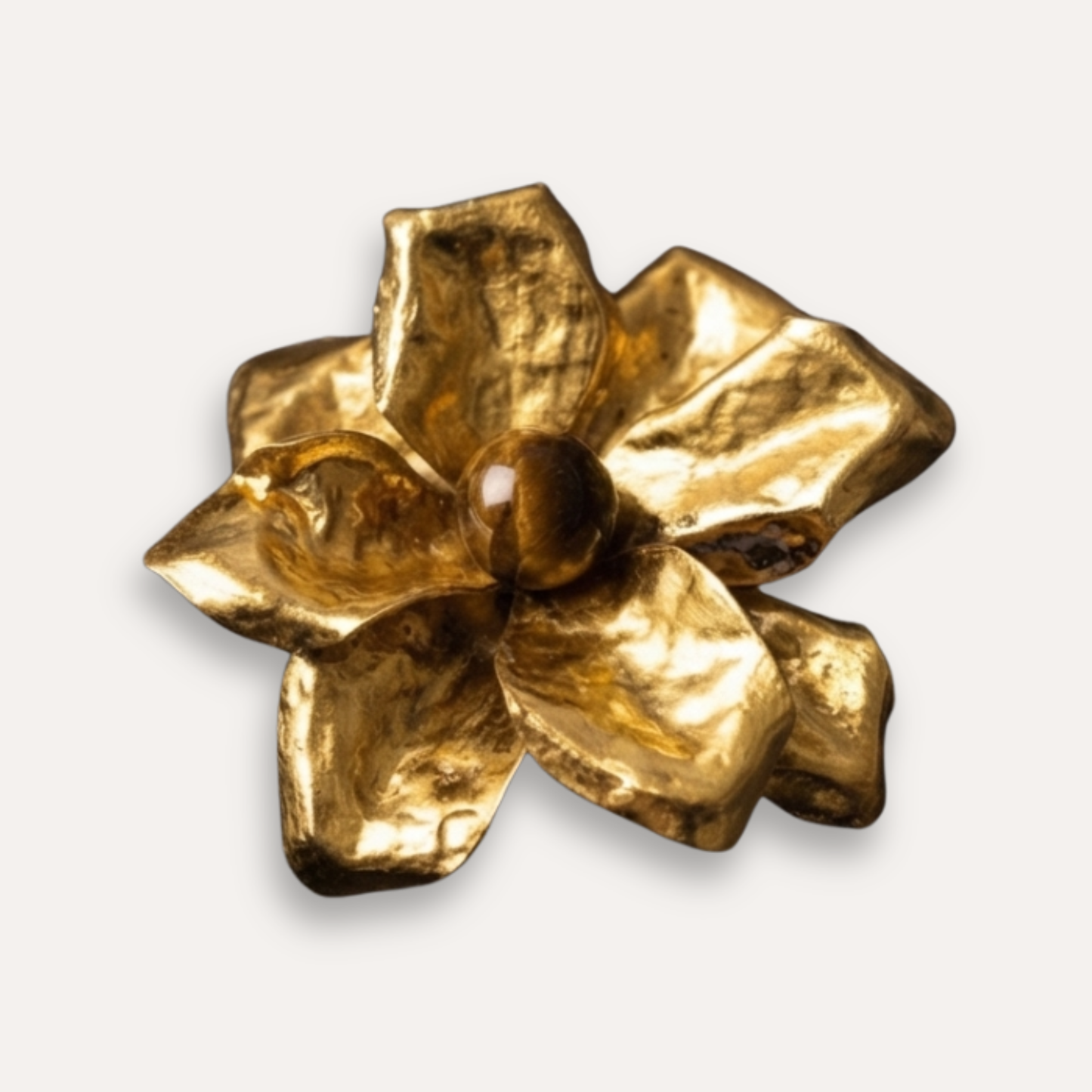 Luxe Tassenhanger Bloem | Tiger Eye stone - 24k bladgoud