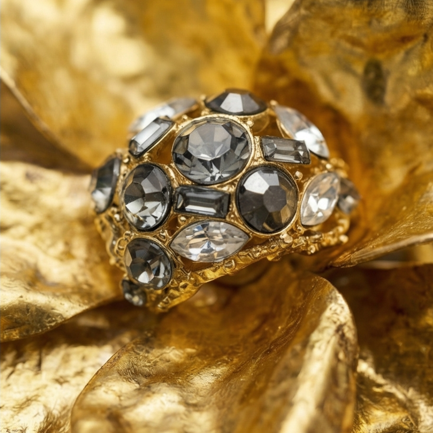 Luxe Tassenhanger Bloem | Midnight Crystal - 24k bladgoud