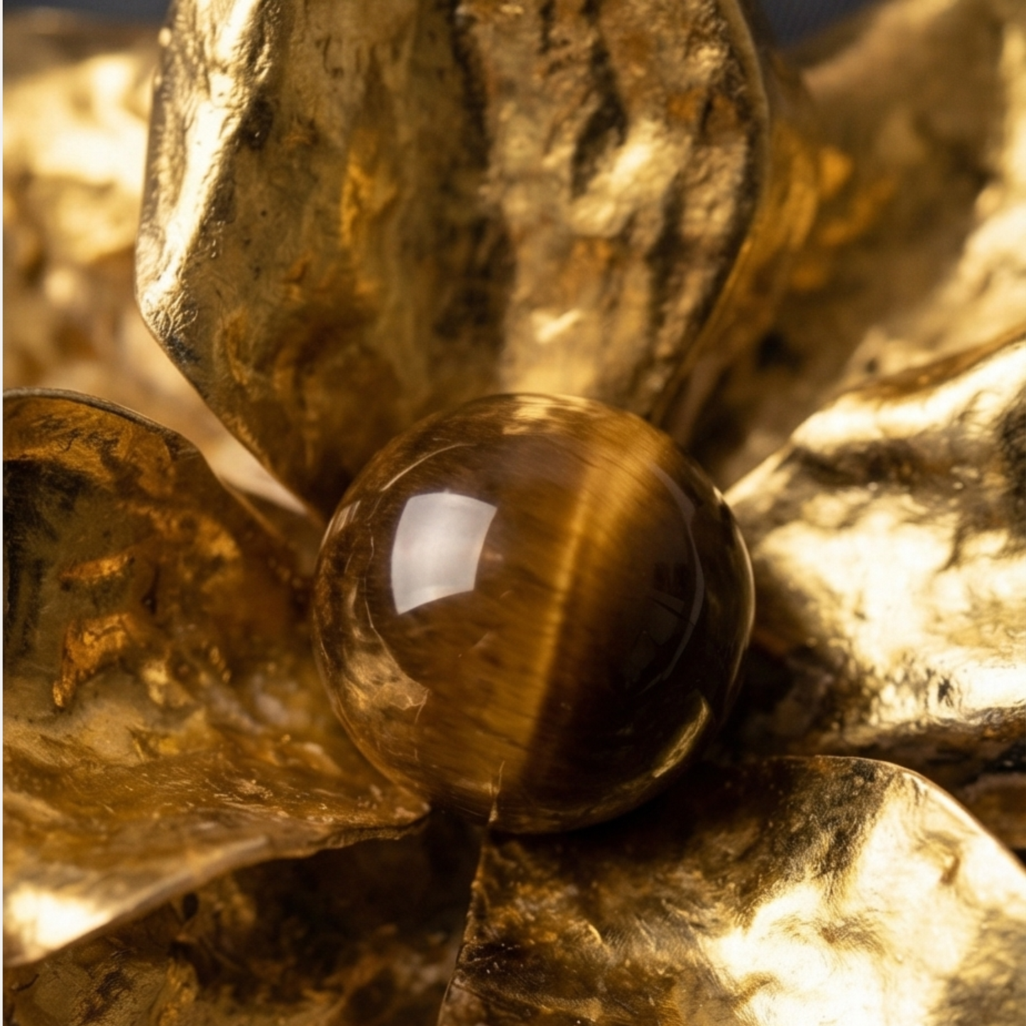 Luxe Tassenhanger Bloem | Tiger Eye stone - 24k bladgoud